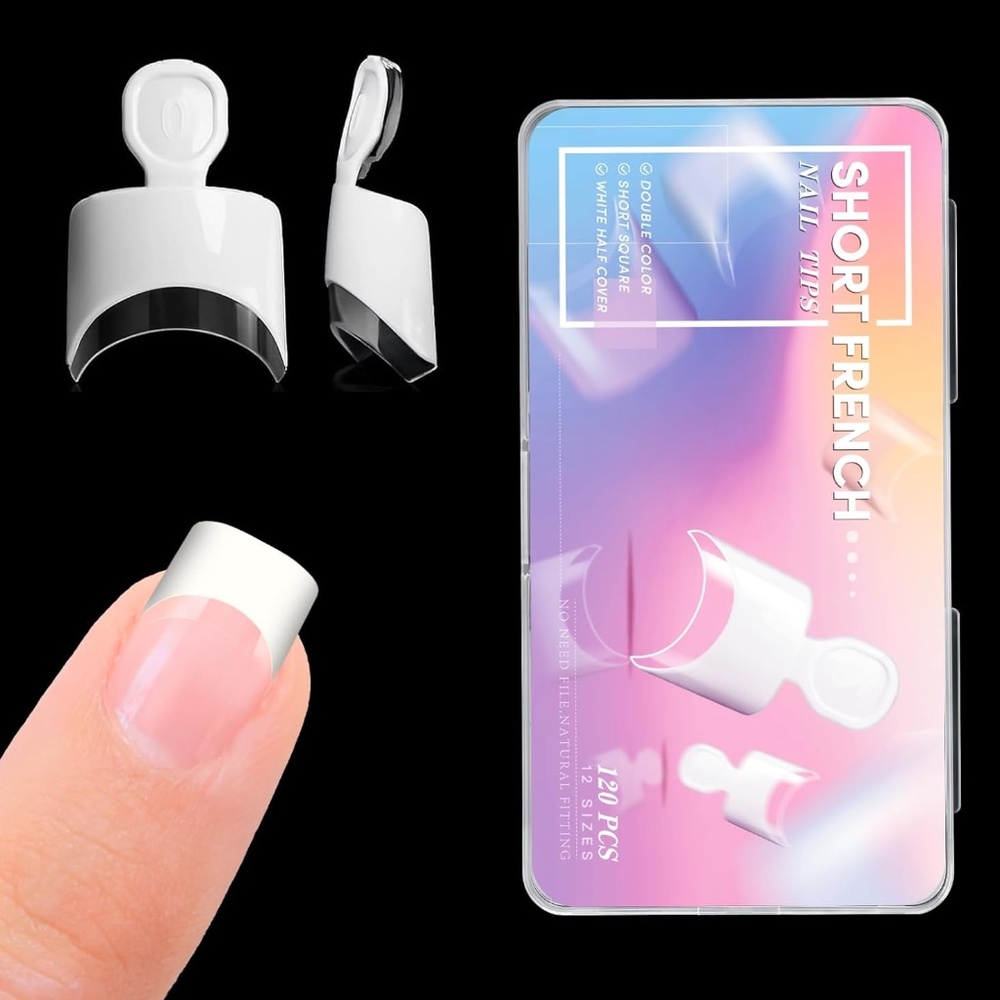 French White Short Square Nail Tips Set